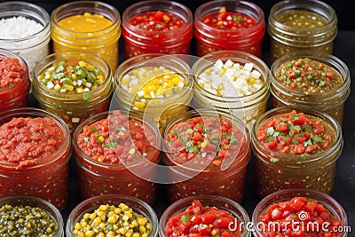 Homemade salsa. Bowls with salsa and nachos on grey background .tortilla chips. Generative AI Stock Photo