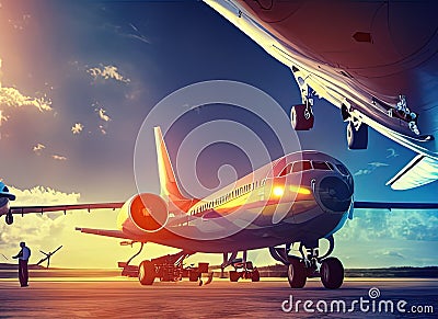 Aircraft Launch and Recovery Specialists Fictional Work Enviroment Scene. Stock Photo