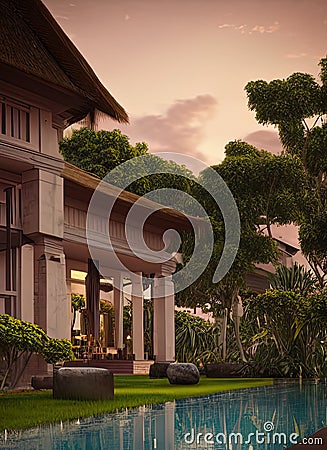 Fictional Mansion in Banjarbaru, Kalimantan Selatan, Indonesia. Stock Photo