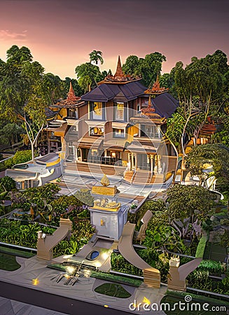 Fictional Mansion in Bekasi, Jawa Barat, Indonesia. Stock Photo