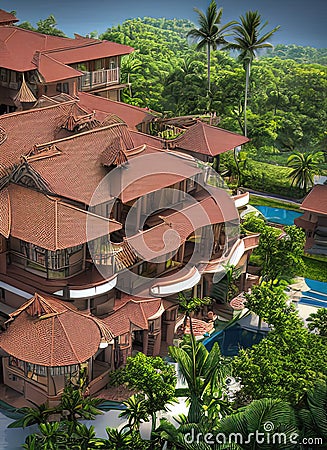 Fictional Mansion in Kota Kinabalu, Sabah, Malaysia. Stock Photo