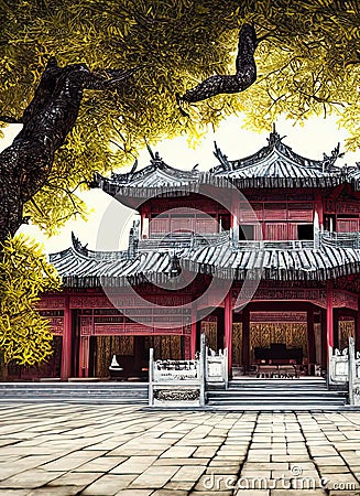 Fictional Mansion in Lu'an, Anhui, China. Stock Photo