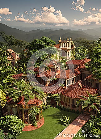 Fictional Mansion in Neiva, Huila, Colombia. Stock Photo