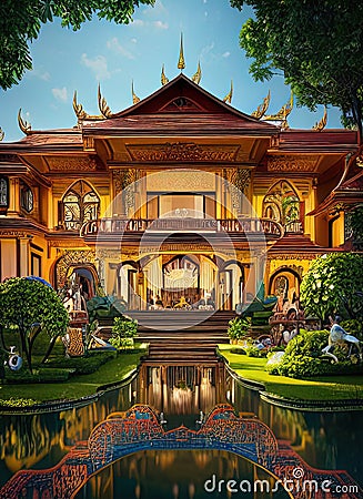 Fictional Mansion in Nonthaburi, Nonthaburi, Thailand. Stock Photo