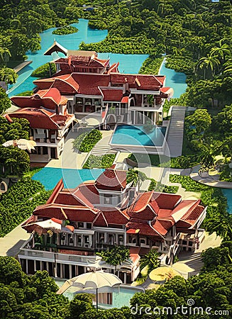 Fictional Mansion in Sibu, Sarawak, Malaysia. Stock Photo