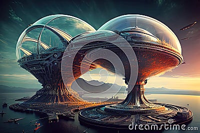 Palu, Sulawesi Tengah, Indonesia Futuristic Cityscape. Generative AI. Stock Photo