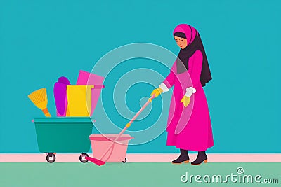 A woman cleaning the room.A Woman's Pursuit of Cleanliness and Serenity. Copy space. Generative AI Stock Photo