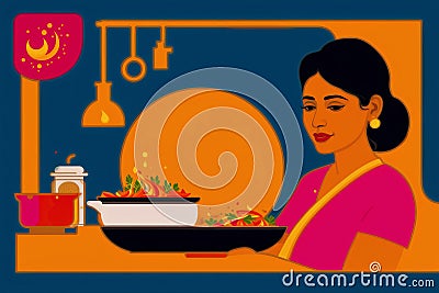 A woman cooking dinner. Culinary Symphony. A Woman's Artistry in Cooking Dinner. Copy space. Generative AI Stock Photo