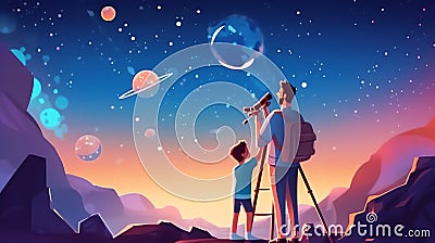 Generative AI Astrologer Watching at Night- Stock Photo