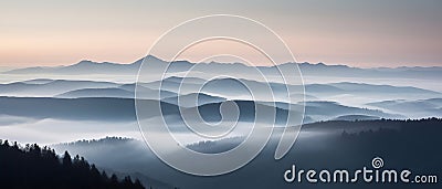 generative ai, background of a mountain in fog at dawn, landscape Stock Photo