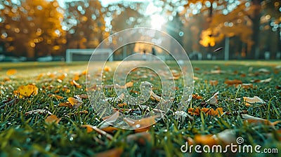 Generative AI Background of a public park soccer field from the sideline angle with a shallow depth of field busin Stock Photo