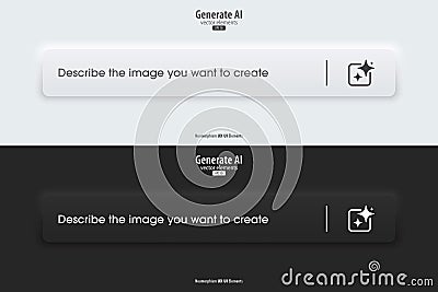 Generative AI bar. Input prompt as commands for create. Black and white generate bar. Artificial intelligence and Machine learning Vector Illustration