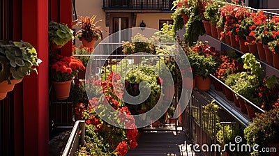Generative AI, beautiful balcony surrounded by a tropical style garden Stock Photo