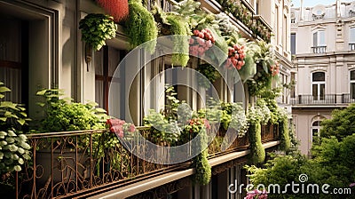 Generative AI, beautiful balcony surrounded by a tropical style garden Stock Photo