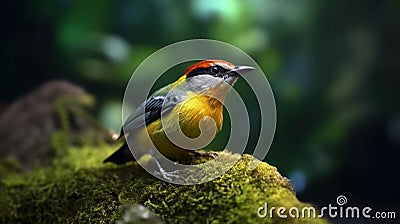 Generative AI : Beautiful bird Malayan Banded Pitta Hydrornis irena standing on the rock in Nature Stock Photo