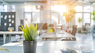 Generative AI Beautiful defocused office background office interior panoramic background business concept. Stock Photo