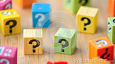 Generative AI Blocks with question marks and copy space Questions and problem solving Frequently asked Questions F Stock Photo