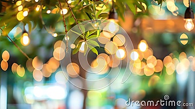 Generative AI Blurred image coffee shop tree light bokeh abstract background Hallway cafe lights bokeh glows inter Stock Photo