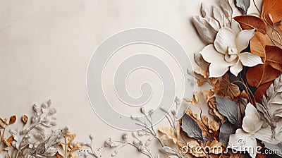 Generative AI, Bohemian minimalistic background surrounded by natural dried leaves and plants Stock Photo