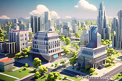 Buildings low poly isometric 3d art Stock Photo