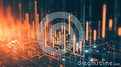 Generative AI Business statistics and Analytics value . Abstract glowing forex chart interface background. Investm Stock Photo