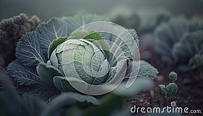 Generative AI, Cabbage macro photorealistic illustration, agricultural vegetable. Nature organic healthy farm food concept, Cartoon Illustration