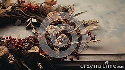 Generative AI, Christmas home decoration close up, muted colors, holiday photorealistic Stock Photo