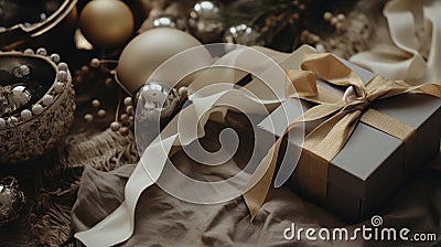 Generative AI, Christmas home decoration close up, muted colors, holiday photorealistic Stock Photo