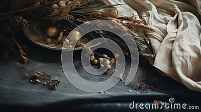 Generative AI, Christmas home decoration close up, muted colors, holiday photorealistic Stock Photo