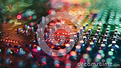 Generative AI close up of BGA ball grid array technology footprint on electronic board macro business concept. Stock Photo