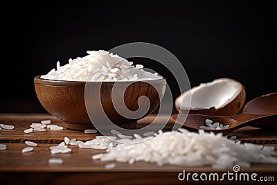 Generative AI. Close up of japanese rice. Japonica rice grains. sometimes called sinica rice, is one of the two major domestic Stock Photo