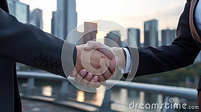 Generative AI Closeup business partners shaking hands Stock Photo