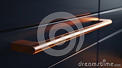 Generative AI Closeup on stylish copper handle in modern black drawer business concept. Stock Photo