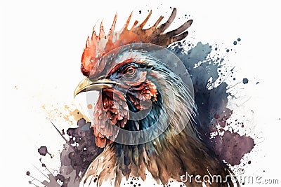 Generative AI. Colorful bright rooster isolated on white background. Watercolor, detailed realistic illustration Cartoon Illustration