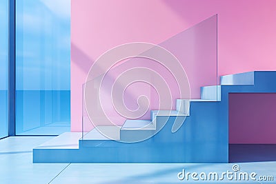 Generative ai: Colorful stairs in a bright room pink and blue Stock Photo