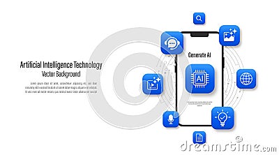 Generative AI concept. Tools for Generated icons on a smartphone. Generate prompt concept bar on the screen. Large data processing Vector Illustration