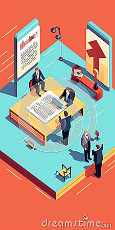 Generative AI Contract signing top view- Cartoon Illustration