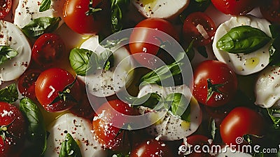 Generative AI Cooking background ingredients for prepare caprese salad top view business concept. Stock Photo