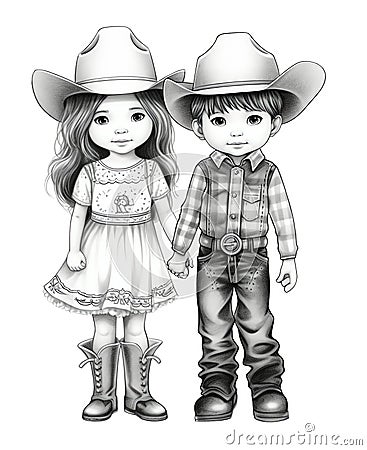 Generative AI Cowboy Kids Wear Traditional- Stock Photo