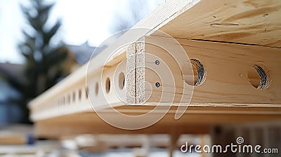 Generative AI Currently joist framework for house is being installed along with gutter holders soffit fascia trim Stock Photo