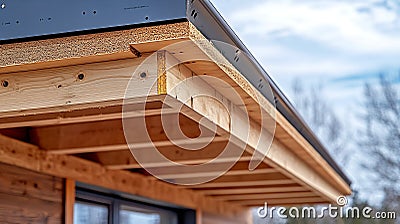 Generative AI Currently joist framework for house is being installed along with gutter holders soffit fascia trim Stock Photo
