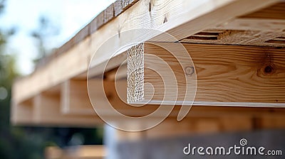 Generative AI Currently joist framework for house is being installed along with gutter holders soffit fascia trim Stock Photo