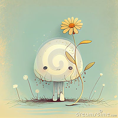 Generative AI: Daisy illustration with cute face in the pot Cartoon Illustration