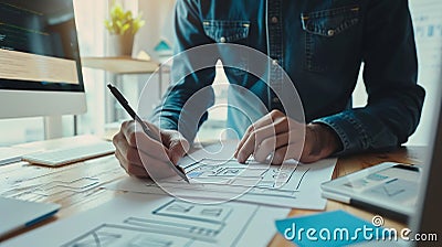 Generative AI Designers man drawing website ux app development User experience concept business concept. Stock Photo