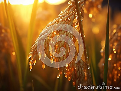 Dew drops on a gold ripe wheat ear 1690444476875 7 Stock Photo