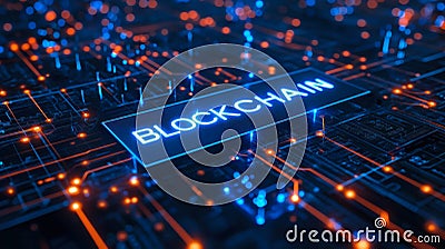 Digital Blockchain Revolution: Cryptographic blocks connected in a network symbolizing secure, decentralized data on a glowing Stock Photo