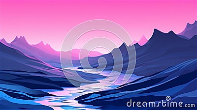 Generative AI, Digital Horizon: A High-Tech Landscape in Shades of Purple and Blue Stock Photo