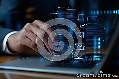 Generative AI Digital Task Management on Laptop With Virtual Checklist Interface Stock Photo