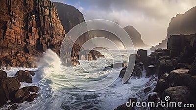 Generative AI, Dramatic Coastlines: rugged and coastlines with crashing waves and cliffs Stock Photo