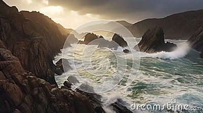 Generative AI, Dramatic Coastlines: rugged and coastlines with crashing waves and cliffs Stock Photo